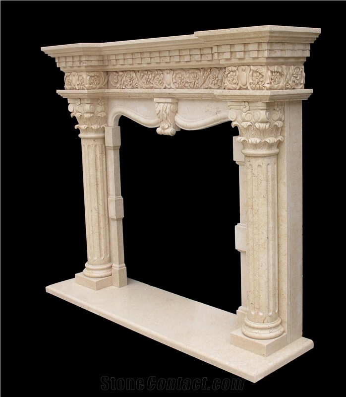 Egypt Beige Fireplace, Marble Fireplace, Fireplace Mantel, Sculptured