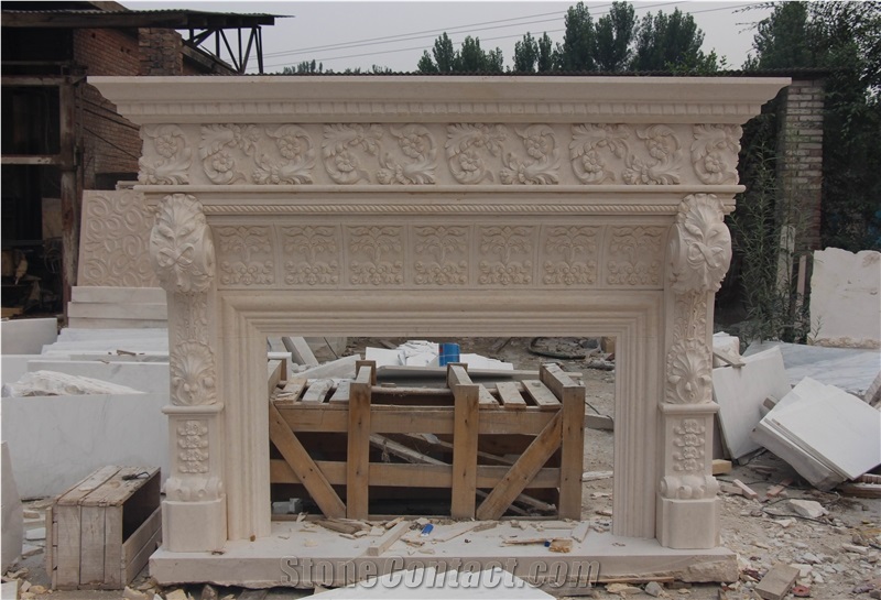 Egyptian Beige Fireplace,Western, Fireplace Mantel,Marble,Indoor