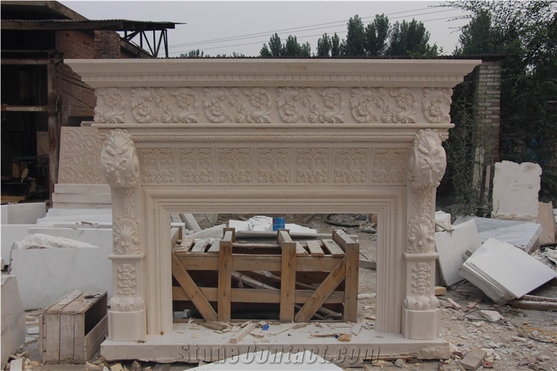 Egyptian Beige Marble Fireplace Mantel