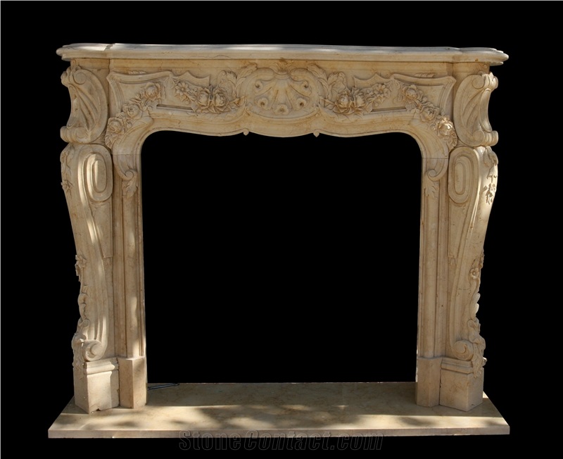 Egyption Cream Marble Fireplace Mantel Fireplace Surround