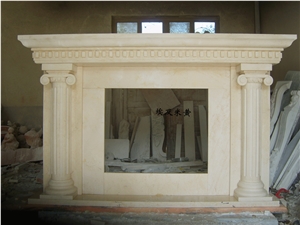 Egyption Cream Marble Fireplace Mantel Handcarved Fireplace
