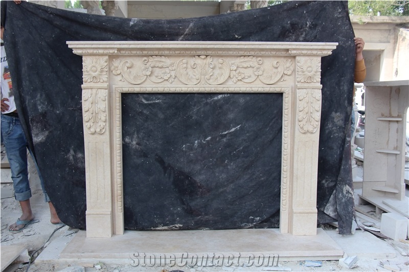 Egyption Cream Marble Fireplace Mantel Handcarved Fireplace
