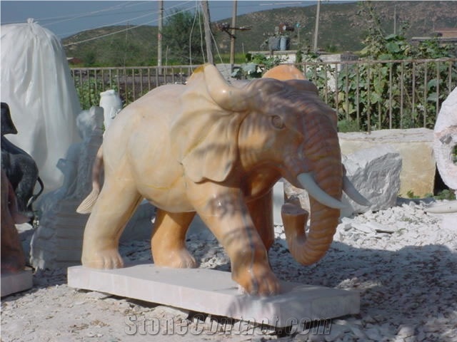 Elephant Marble Stone Fireplace Sculpture Hand Carved Vase Pot Mantel