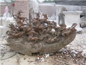 Elephant Marble Stone Fireplace Sculpture Hand Carved Vase Pot Mantel