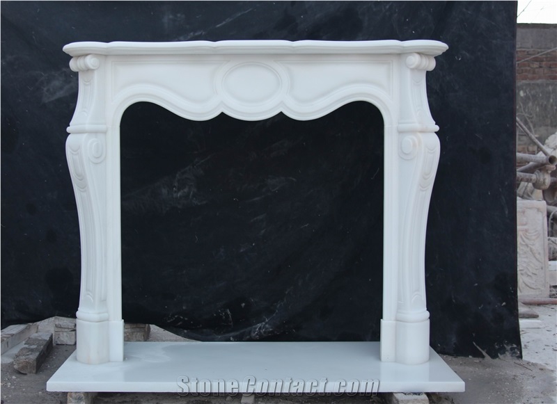 English-Style White Hand Carved Fireplace Marble Sculpture Statue