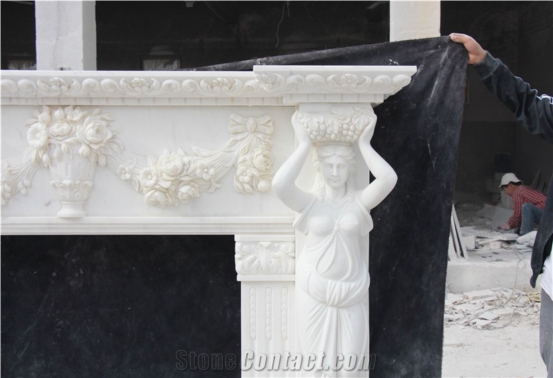 Fangshan White Marble Fireplace Mantel
