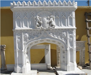 Fangshan White Marble Handcarved Stone Overmantel