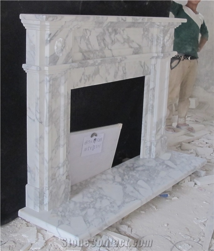 Fireplace Mantel,White Marble Fireplace, Italian Arabescato,Western Style