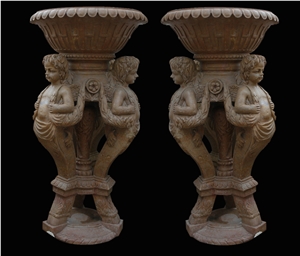 Flower Marble Stone Sculpture Hand Carved Vase Pot Mantel