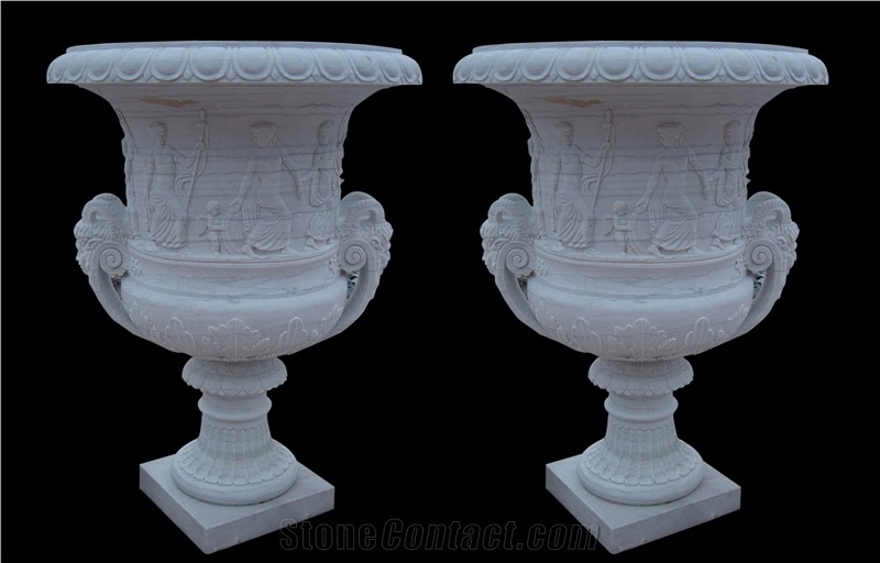 Flower Table Bench Vase Marble Stone Fireplace Sculpture Handcarved