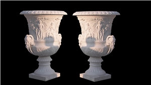 Flower Vase Marble Stone Sculptured Handcarved Pot Mantel