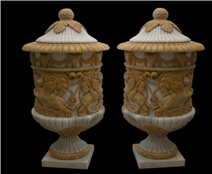 Flower Vase Marble Stone Sculptured Handcarved Pot Mantel