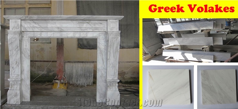 Greek Volakas White Marble Fireplace Mantel