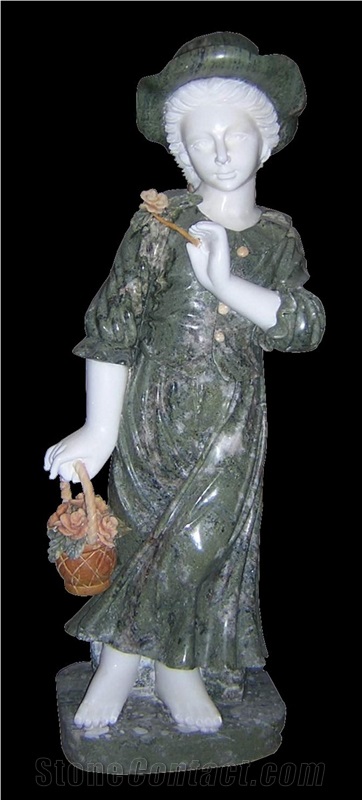 Green Marble Handcarved Human Statues,Western Style Children Sculpture