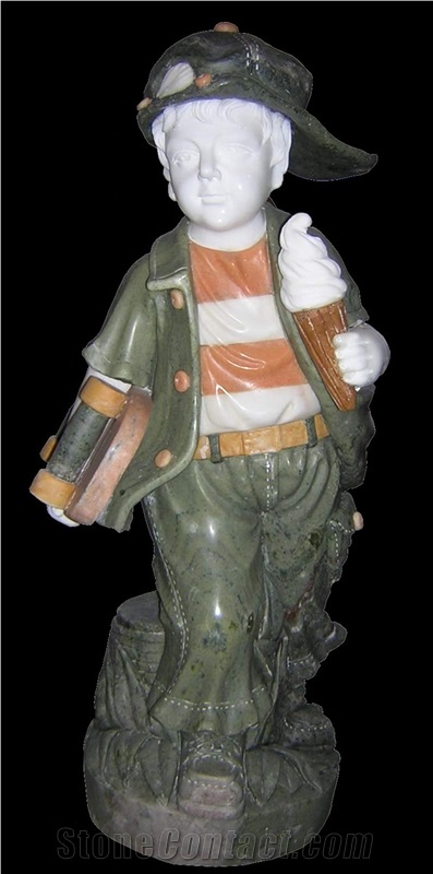 Green Marble Handcarved Human Statues,Western Style Children Sculpture