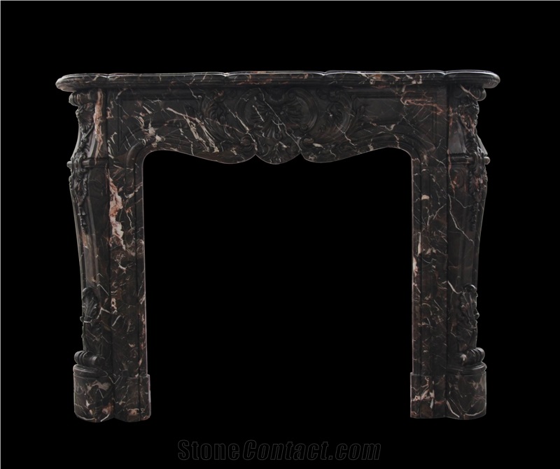 Hand Carved Dark Emperador Fireplace Mantel