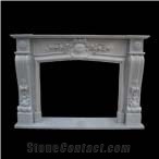 Hand Carved Hunan White Marble Sculptured Fireplaces Mantel