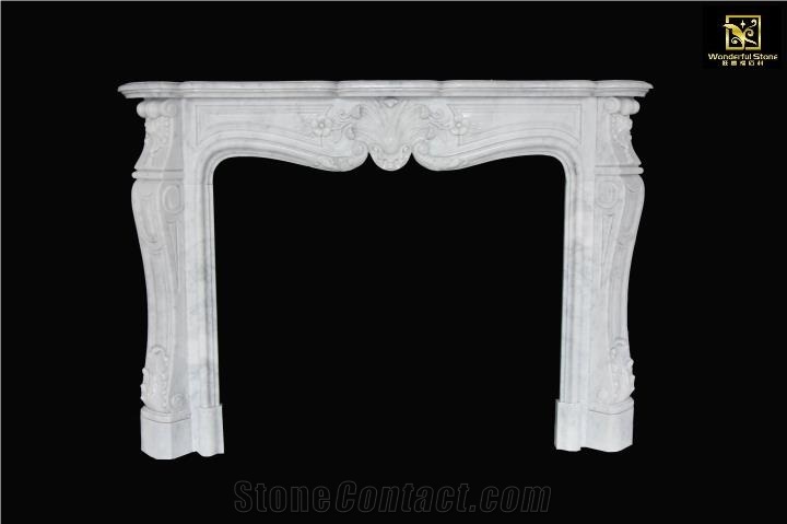 Hand Carved Marble Stone Western Style White Sculpture Fireplace