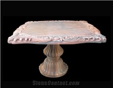 Hand Carved Outdoor Tables, Western Style Sculptured Garden Table
