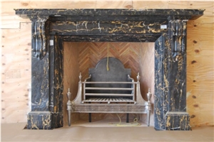 Hand Carved Portoro Marble Sculptured Fireplaces, Western Style