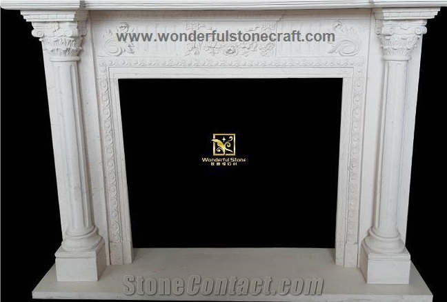 Hand Carved Sculpture White Fireplace Mantel