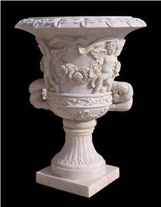 Hand Carved Vase Sculpture Pot Garden Flower Marble