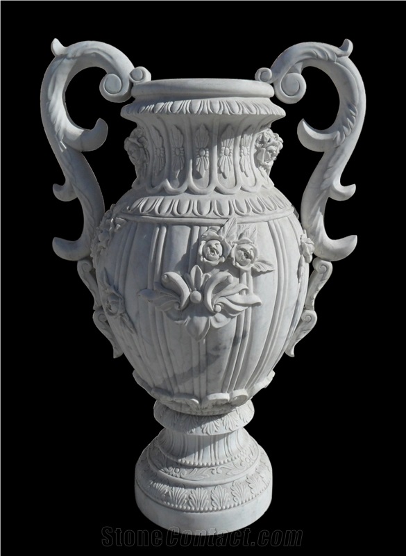 Hand Carved Vase Sculpture Pot Garden Flower Marble
