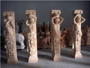 Hand Carved Western Style Natural Stone Column with Statues