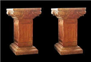 Hand Carved Yellow Marble Sculptured Building Column Capitals
