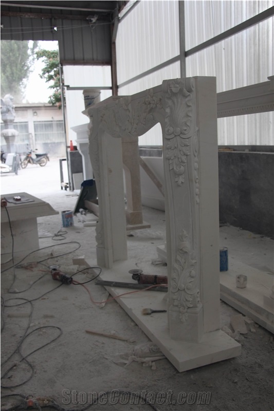 Hand White Carved Fireplace