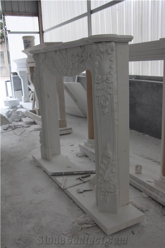 Hand White Carved Fireplace
