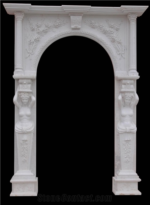 Handcarved Beige Limestone Sculptured Door Surround, Western Style