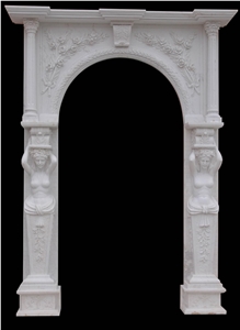 Handcarved Beige Limestone Sculptured Door Surround, Western Style