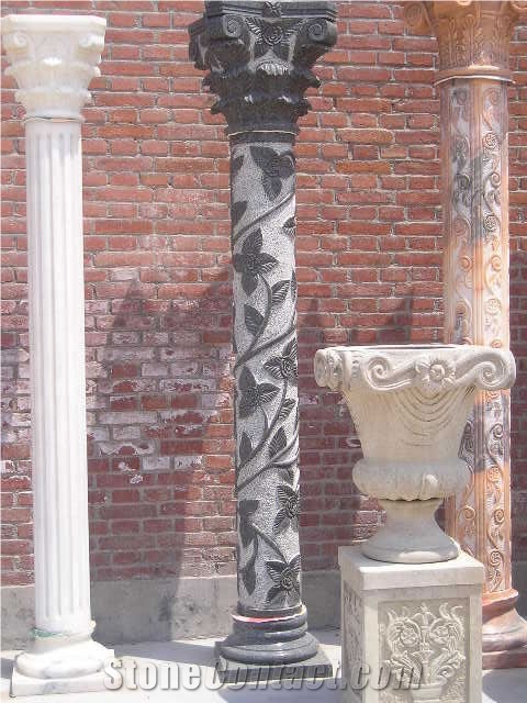 Handcarved Beige Marble Sculptured Building Columns, Western Style