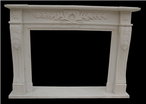 Handcarved Beige Marble Sculptured Fireplaces Mantel, Western Style