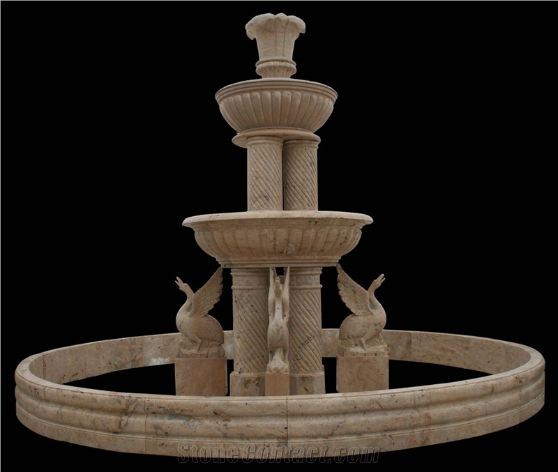Handcarved Beige Marble Sculptured Garden Fountain, Western Style