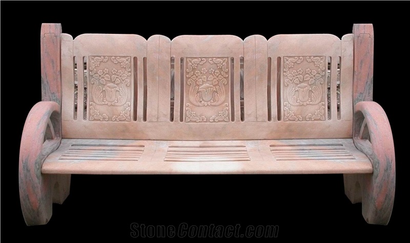 Handcarved Beige Marble Sculptured Outdoor Benches, Western Style