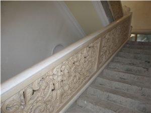 Handcarved Beige Marble Sculptured Stair Balustrade, Western Style