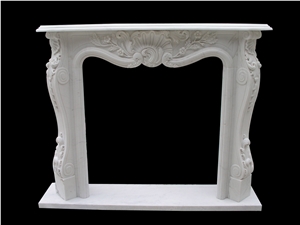 Handcarved Green Marble Sculptured Fireplaces Mantel, Western Style