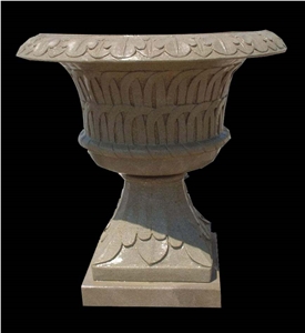 Handcarved Natural Stone Flower Pot, Western Style Planters