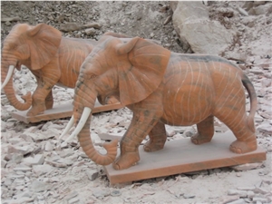 Handcarved Red Marble Sculptured Animal Statues, Western Style Statues