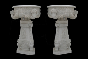 Handcarved White Marble Flower Pots, Western Style Sculptured Pots