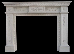 Handcarved White Marble Sculptured Fireplace Mantel, Western Style