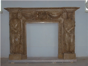 Handcarved White Marble Sculptured Fireplace Mantel, Western Style