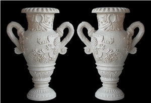 Handcarved White Marble Sculptured Flower Pot,Western Style Garden Pot