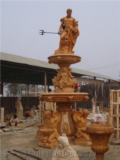 Handcarved White Marble Sculptured Garden Fountain, Western Style