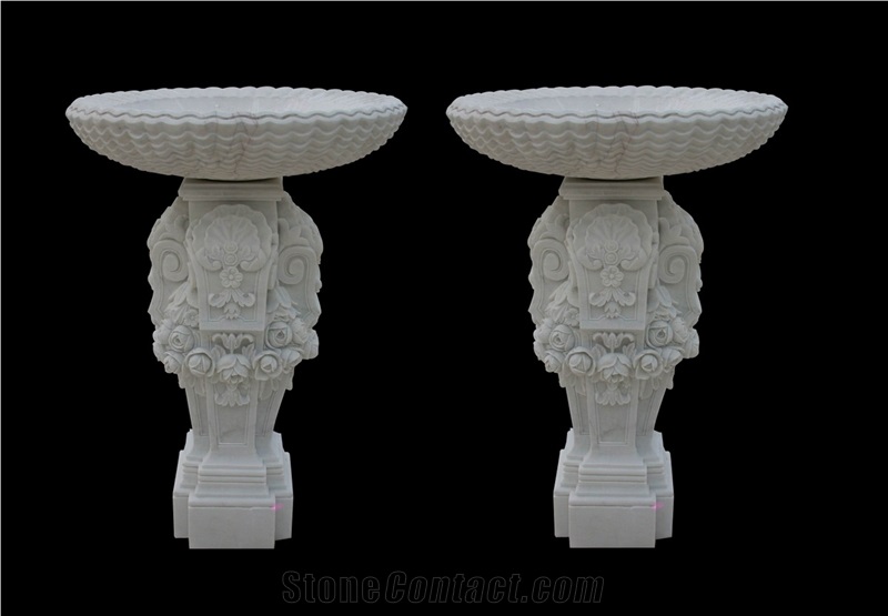 Handcarved White Marble Sculptured Garden Pots,Western Style Urns