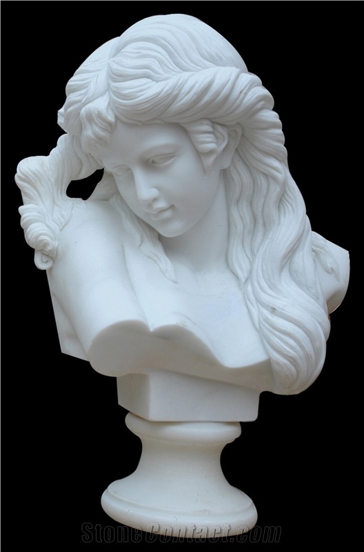 Handcarved White Marble Sculptured Portrait Woman Statues