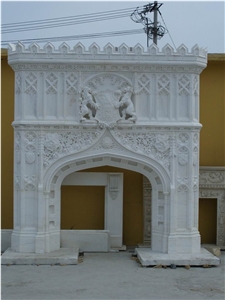 Handcarved White Marble Stone Fireplace Sculpture Mantel