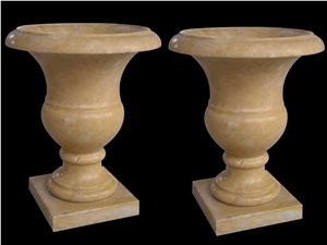 Handcarved Yellow Marble Sculptured Flower Pots,Western Style Planters